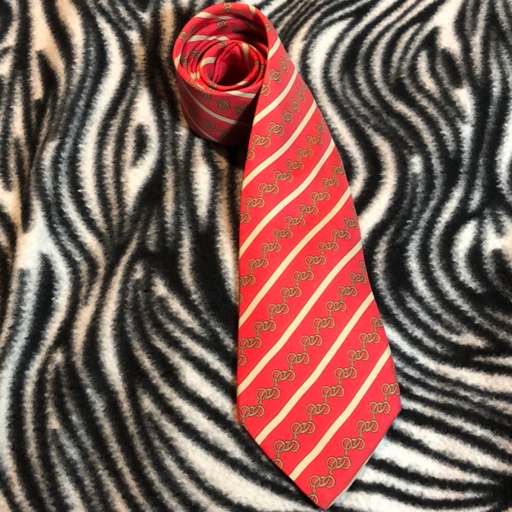 Pink Hermes Tie Horsebit Striped Link